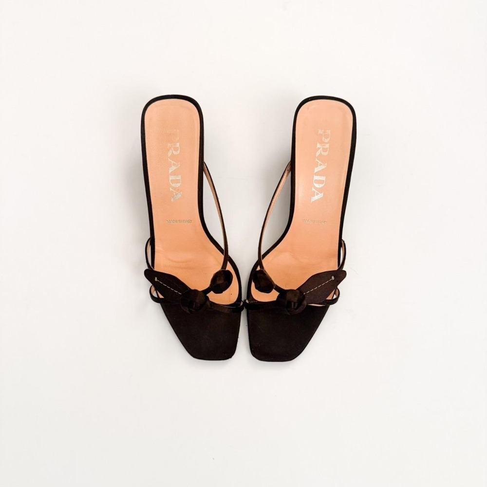 Prada black satin slingback sandal kitten heel vintage designer suede 35.5 5.5